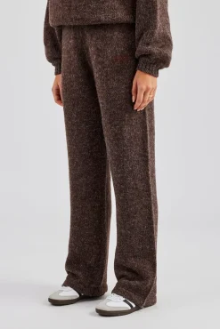 Women CLO-BOT-TRO-KTW Knit Wide Leg Embroidered Jogger - Chocolate