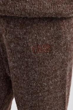 Women CLO-BOT-TRO-KTW Knit Wide Leg Embroidered Jogger - Chocolate