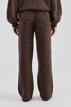 Women CLO-BOT-TRO-KTW Knit Wide Leg Embroidered Jogger - Chocolate