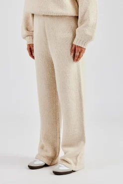 Women CLO-BOT-TRO-KTW Knit Wide Leg Embroidered Jogger - Oatmeal