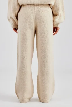 Women CLO-BOT-TRO-KTW Knit Wide Leg Embroidered Jogger - Oatmeal
