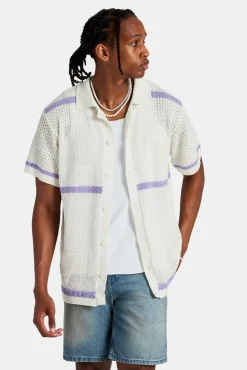 CLO-TOP-SHIR-KTW Knitted Button Front Shirt - Purple