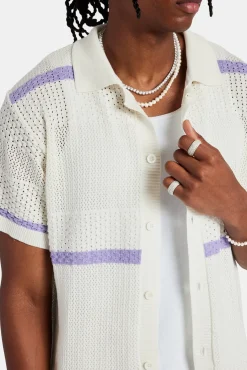 CLO-TOP-SHIR-KTW Knitted Button Front Shirt - Purple