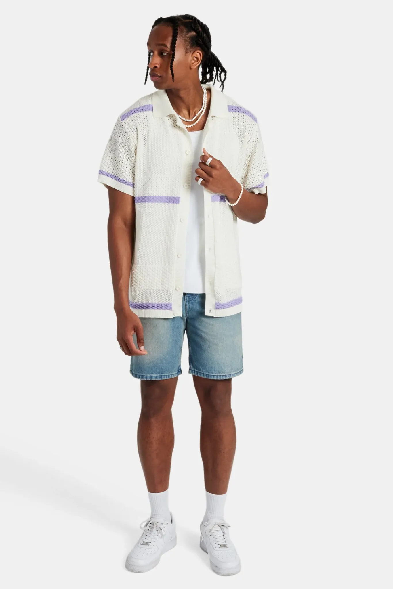 CLO-TOP-SHIR-KTW Knitted Button Front Shirt - Purple