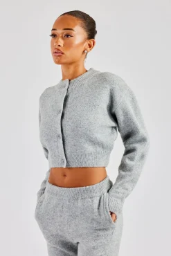 Women CLO-TOP-KTW Knitted Cropped Cardigan - Grey
