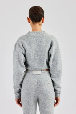 Women CLO-TOP-KTW Knitted Cropped Cardigan - Grey