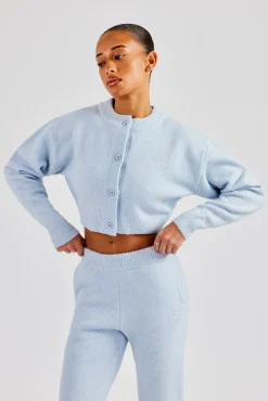 Women CLO-TOP-HS-SWE-KTW Knitted Cropped Cardigan - Baby Blue