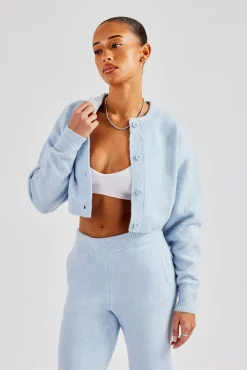 Women CLO-TOP-HS-SWE-KTW Knitted Cropped Cardigan - Baby Blue