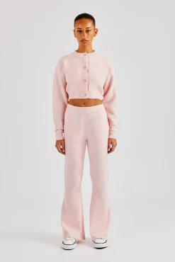 Women CLO-SET-KTW Knitted Cropped Cardigan & Flare Trouser - Baby Pink