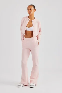 Women CLO-SET-KTW Knitted Cropped Cardigan & Flare Trouser - Baby Pink