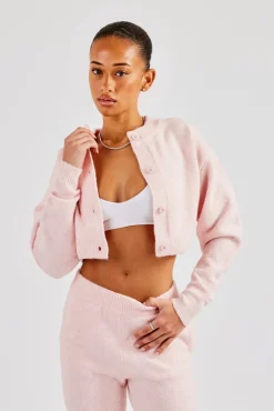 Women CLO-TOP-HS-SWE-KTW Knitted Cropped Cardigan - Baby Pink