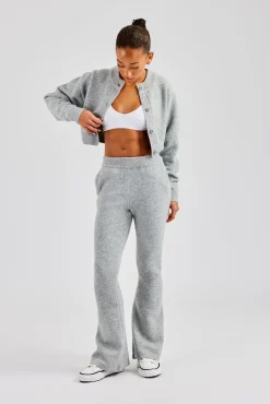 Women CLO-SET-KTW Knitted Cropped Cardigan & Flare Trouser - Grey