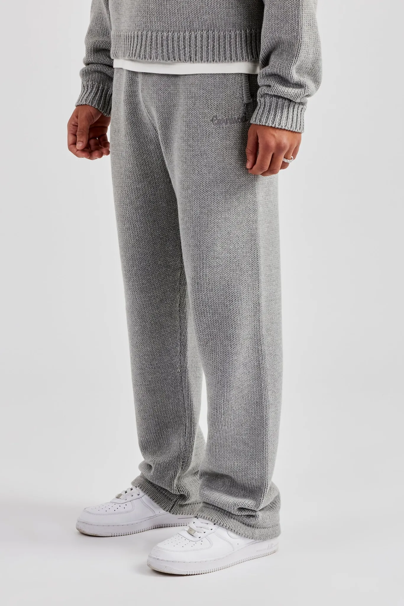 CLO-BOT-TRO-KTW Knitted Embroidered Straight Leg Jogger - Grey