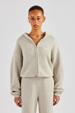 Women CLO-SET-KTW Knitted Embroidered Zip Through Tracksuit - Stone