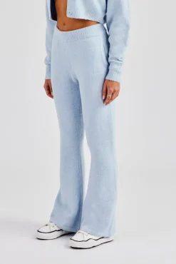Women CLO-BOT-TRO-KTW Knitted Flare Trouser - Baby Blue