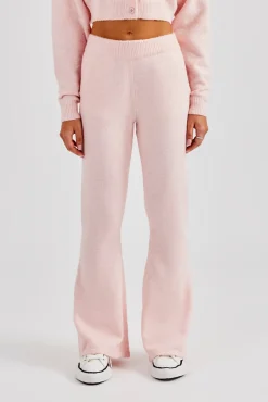 Women CLO-BOT-TRO-KTW Knitted Flare Trouser - Baby Pink