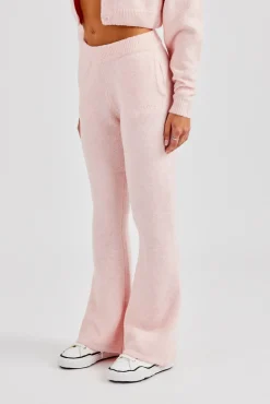 Women CLO-BOT-TRO-KTW Knitted Flare Trouser - Baby Pink