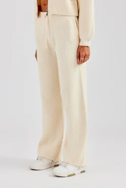 Women CLO-BOT-TRO-KTW Knitted Straight Leg Trouser - Oatmeal