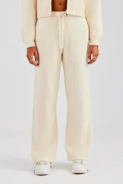 Women CLO-BOT-TRO-KTW Knitted Straight Leg Trouser - Oatmeal