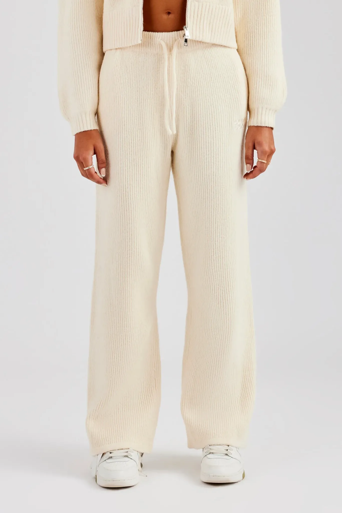 Women CLO-BOT-TRO-KTW Knitted Straight Leg Trouser - Oatmeal