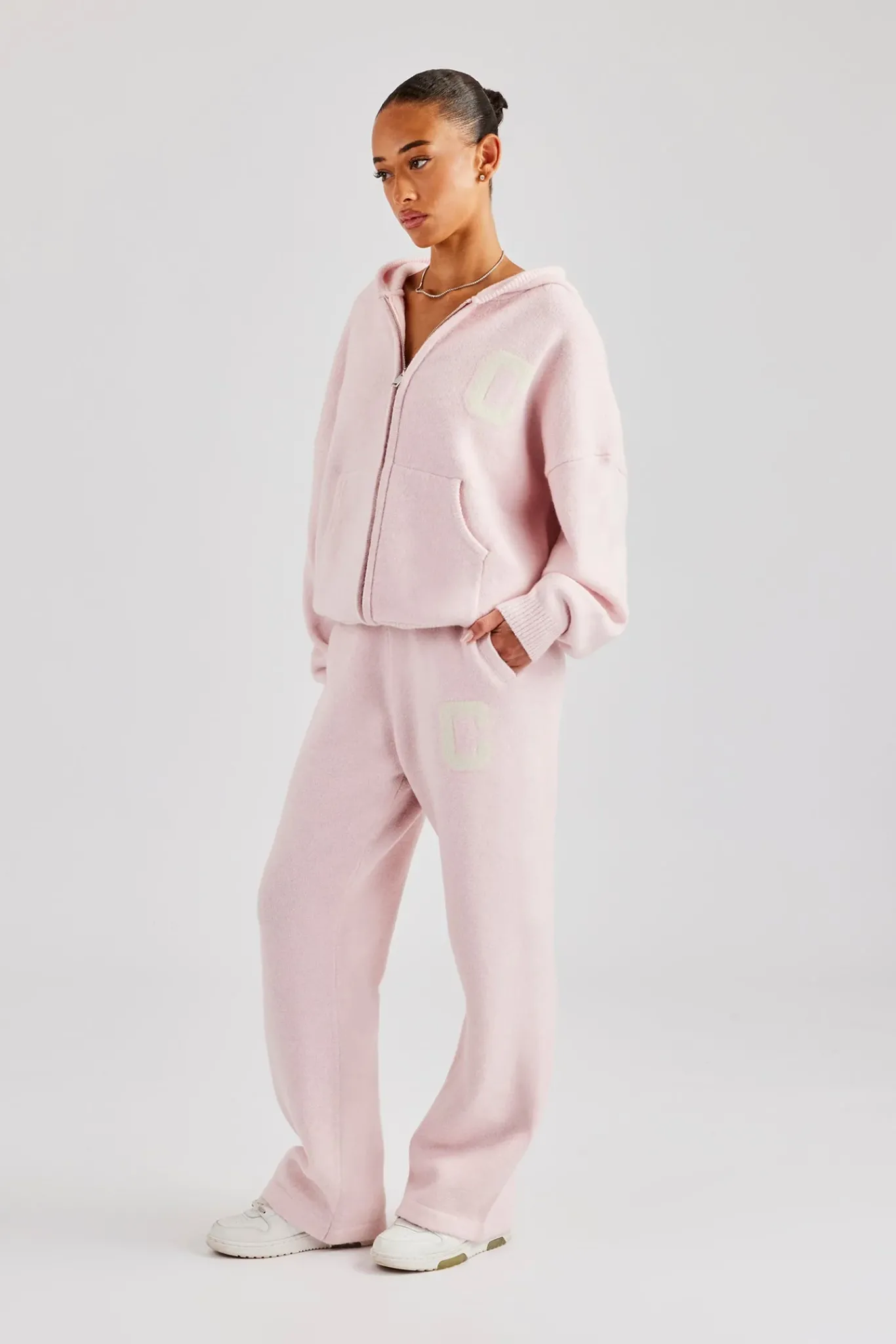 Women CLO-BOT-TRO-KTW Knitted Wide Leg Jogger - Baby Pink