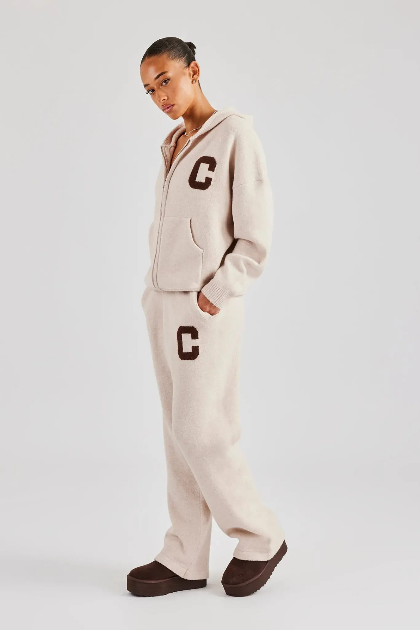 Women CLO-BOT-TRO-KTW Knitted Wide Leg Jogger - Off White