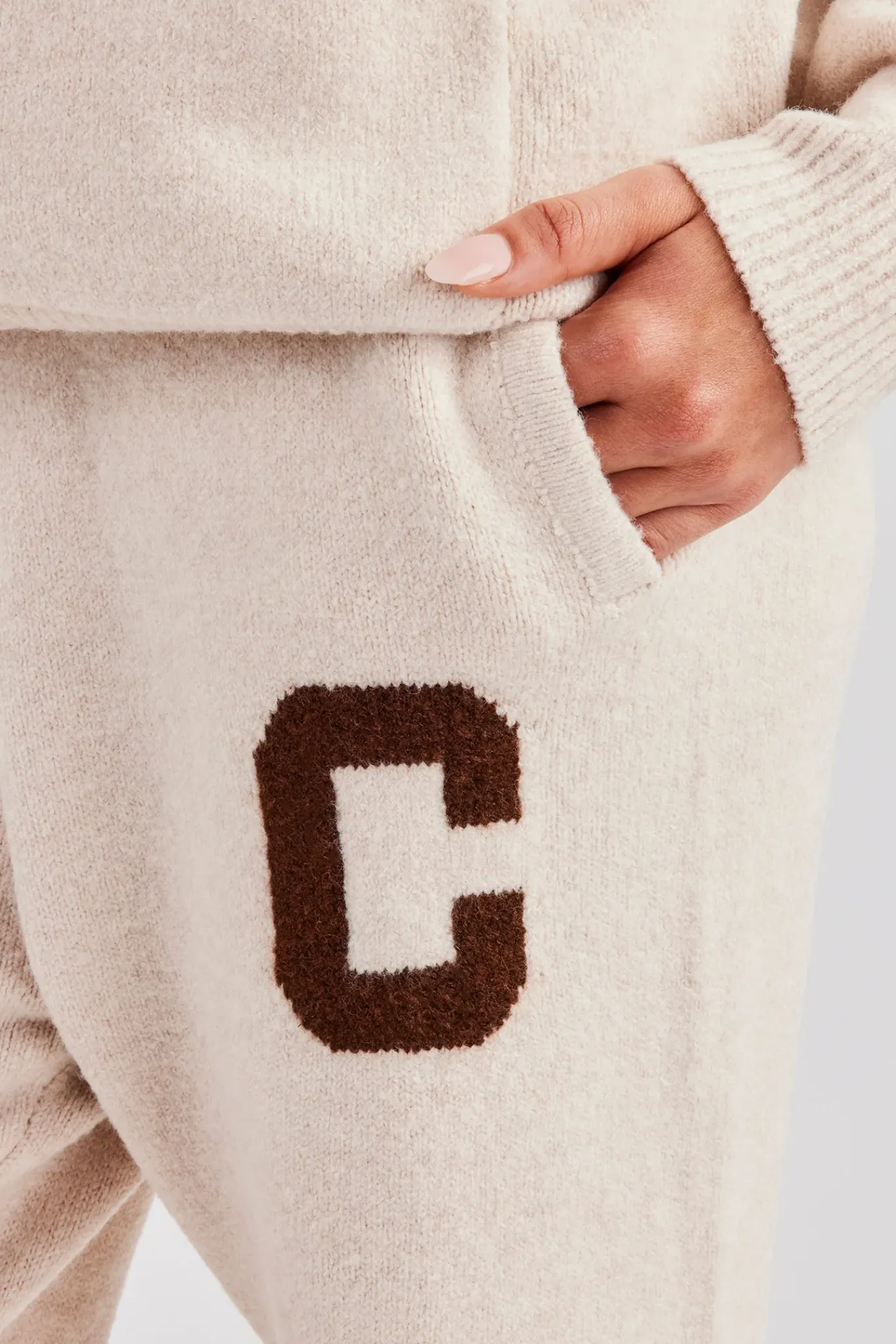 Women CLO-BOT-TRO-KTW Knitted Wide Leg Jogger - Off White