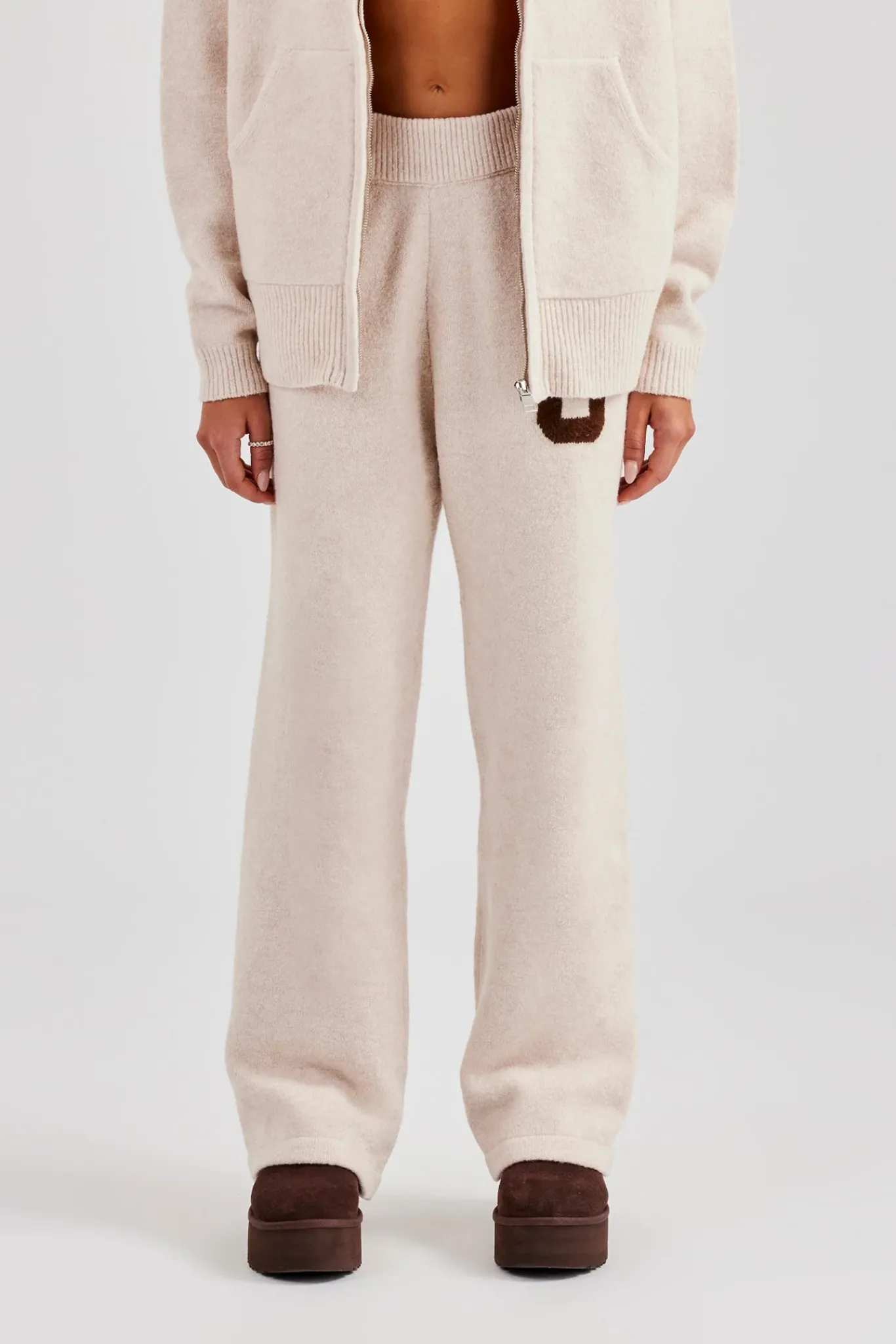Women CLO-BOT-TRO-KTW Knitted Wide Leg Jogger - Off White