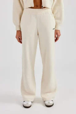 Women CLO-BOT-TRO-KTW Knitted Wide Leg Jogger - Ecru
