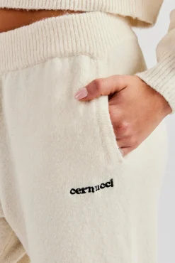 Women CLO-BOT-TRO-KTW Knitted Wide Leg Jogger - Ecru