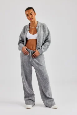 Women CLO-SET-KTW Knitted Zip Bomber & Straight Leg Trouser - Grey