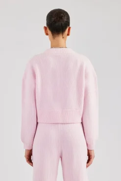 Women CLO-TOP-KTW Knitted Zip Front Bomber - Baby Pink