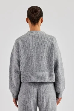 Women CLO-TOP-OUT-KTW Knitted Zip Front Bomber - Grey