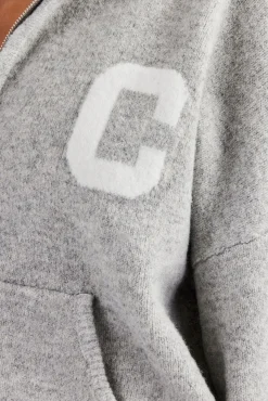 Women CLO-TOP-HS-HOOD-KTW Knitted Zip Through Hoodie - Light Grey