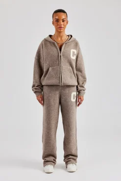 Women CLO-SET-KTW Knitted Zip Through Tracksuit - Taupe