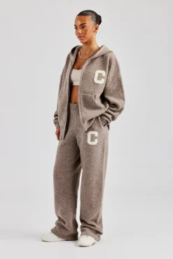 Women CLO-SET-KTW Knitted Zip Through Tracksuit - Taupe