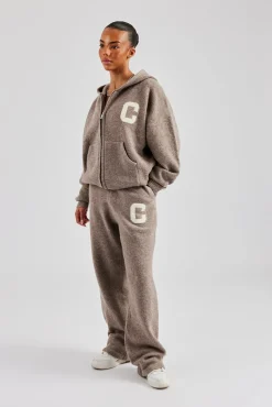 Women CLO-SET-KTW Knitted Zip Through Tracksuit - Taupe
