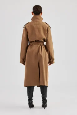 Women CLO-TOP-OUT Ladies Faux Suede Trench Coat - Tan