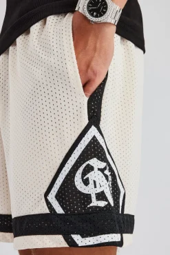 CLO-BOT Logo Panelled Mesh Short - Off White