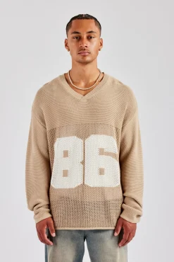 CLO-TOP-HS-SWE-KTW Long Sleeve 86 Knit Varsity - Taupe
