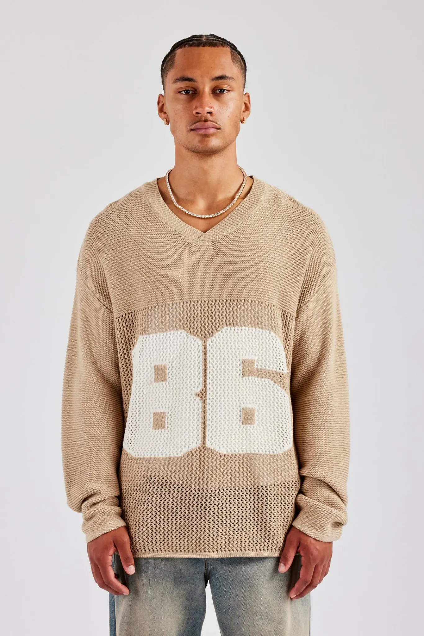 CLO-TOP-HS-SWE-KTW Long Sleeve 86 Knit Varsity - Taupe