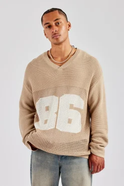 CLO-TOP-HS-SWE-KTW Long Sleeve 86 Knit Varsity - Taupe