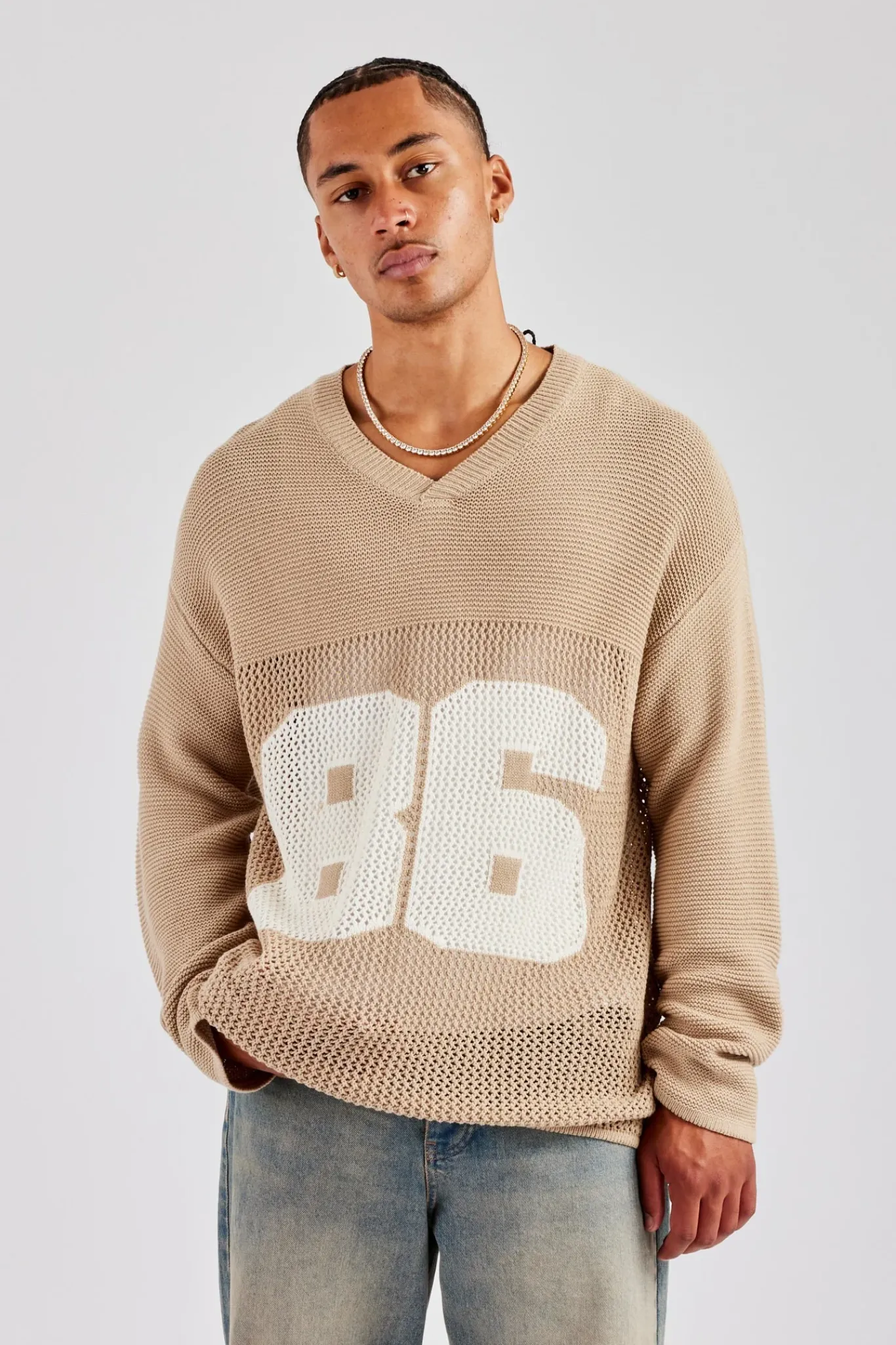 CLO-TOP-HS-SWE-KTW Long Sleeve 86 Knit Varsity - Taupe