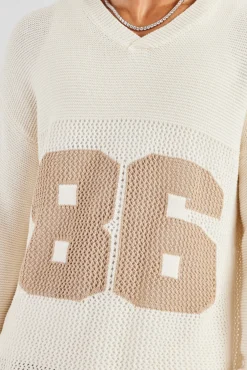 CLO-TOP-HS-SWE-KTW Long Sleeve 86 Knit Varsity - Ecru