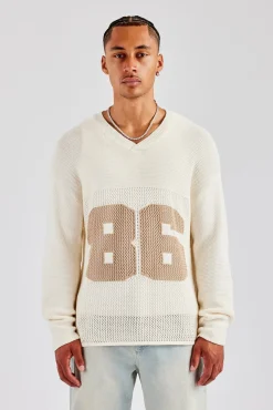 CLO-TOP-HS-SWE-KTW Long Sleeve 86 Knit Varsity - Ecru