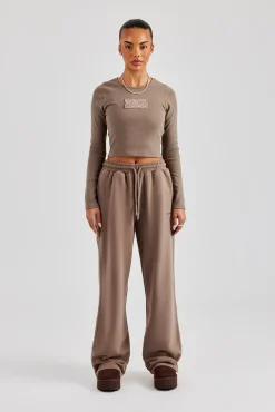 Women CLO-TOP-TEE Long Sleeve Applique T-Shirt - Chocolate
