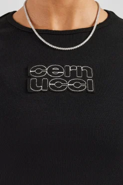 Women CLO-TOP-TEE Long Sleeve Applique T-Shirt - Black