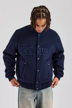 CLO-TOP-OUT Melton Embroidered Bomber Jacket - Navy Blue