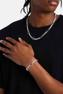 JWL-BUND Mens Blue Motif Tennis Chain + Bracelet