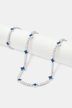 JWL-BUND Mens Blue Motif Tennis Chain + Bracelet